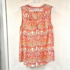 Daniel Rainn sleeveless sheer tropical button down blouse, size medium